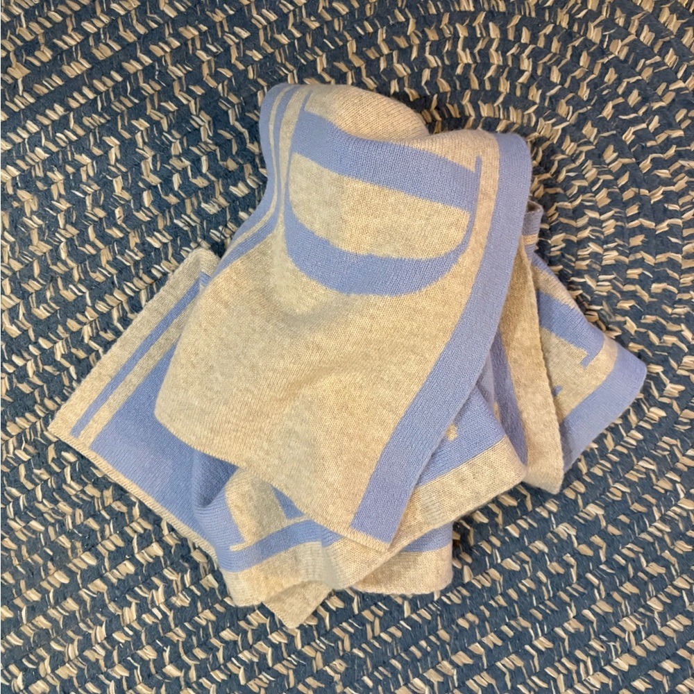Really Wild Beige and Blue Lambs Wool Scarf